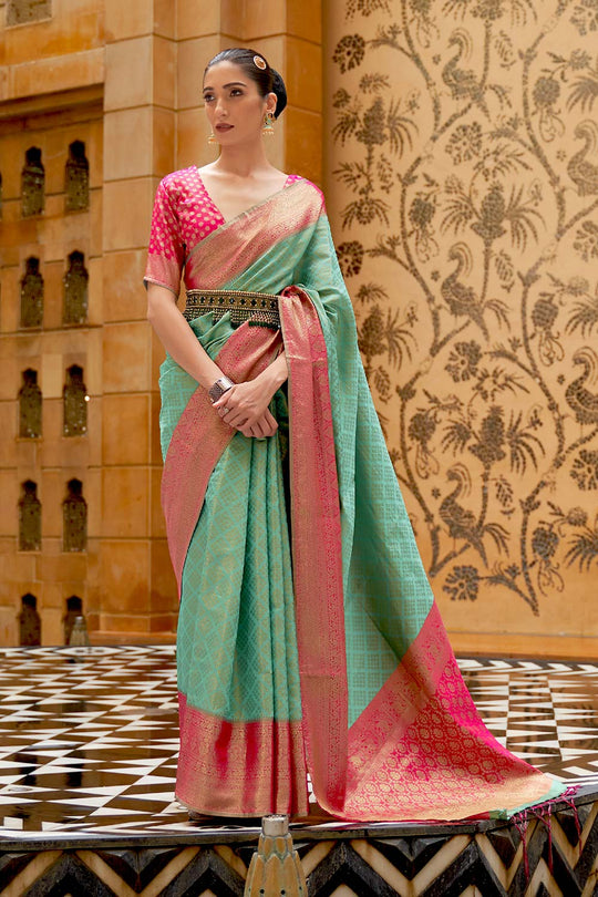 Indira Green Silk Handloom One Minute Saree