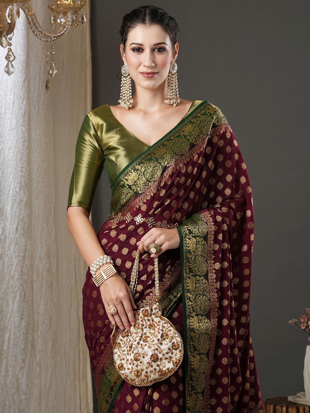 Tina Brown Georgette Printed One Minute Saree