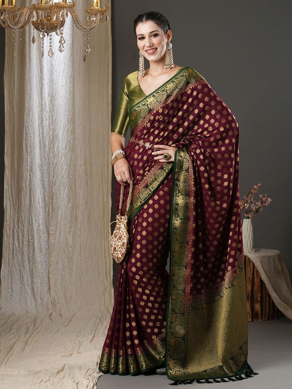 Tina Brown Georgette Printed One Minute Saree