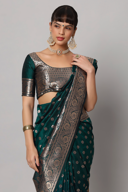 Riya Teal Banarasi Woven Ready to Wear One Minute Saree