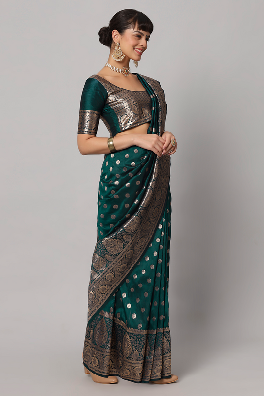Riya Teal Banarasi Woven Ready to Wear One Minute Saree