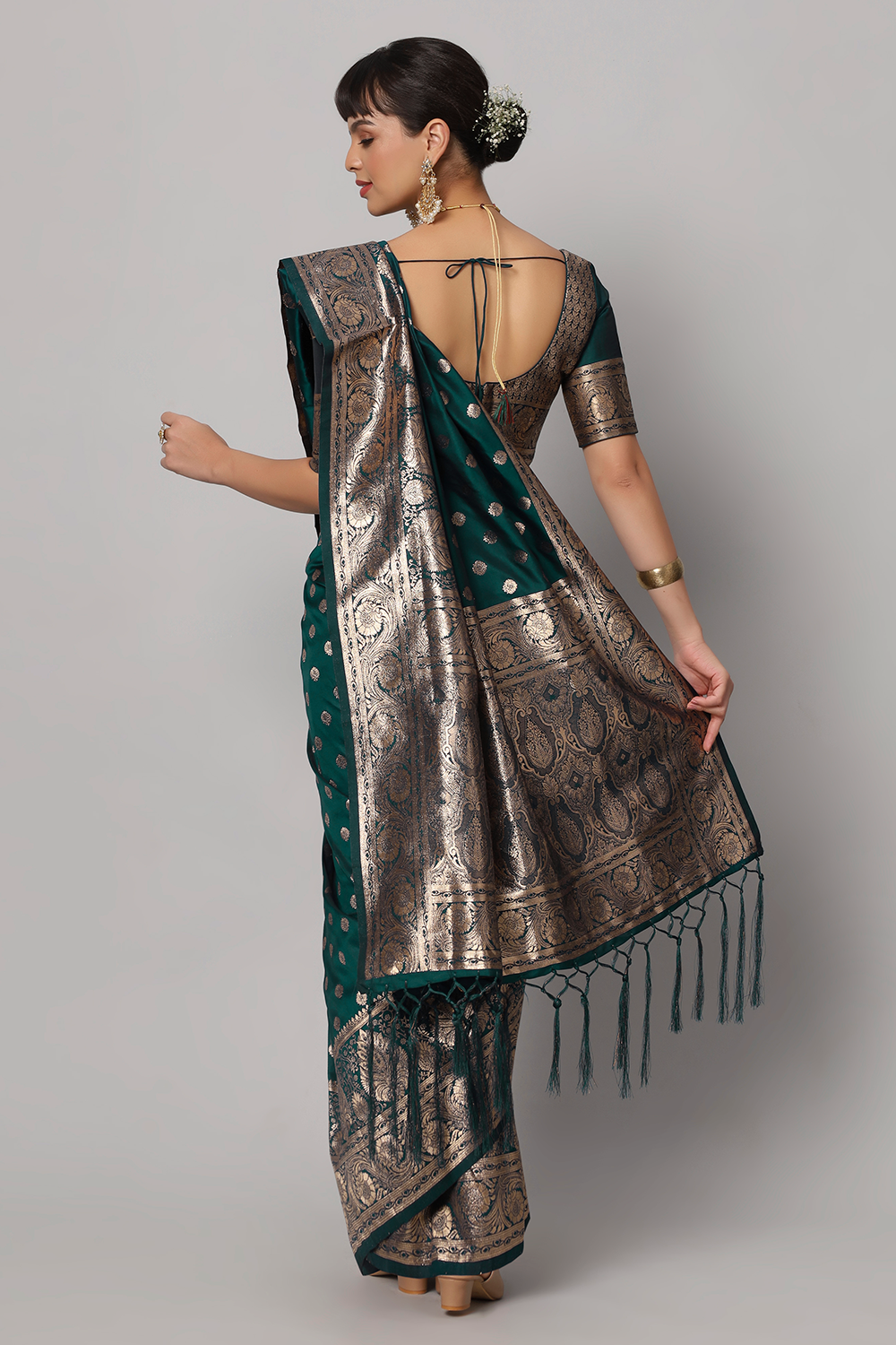 Riya Teal Banarasi Woven Ready to Wear One Minute Saree