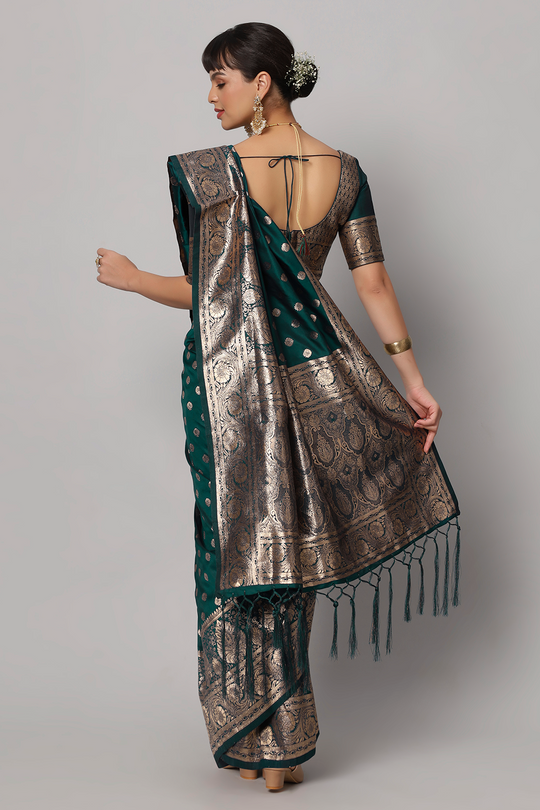 Riya Teal Banarasi Woven Ready to Wear One Minute Saree