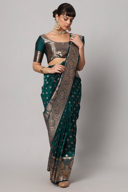 Riya Teal Banarasi Woven Ready to Wear One Minute Saree