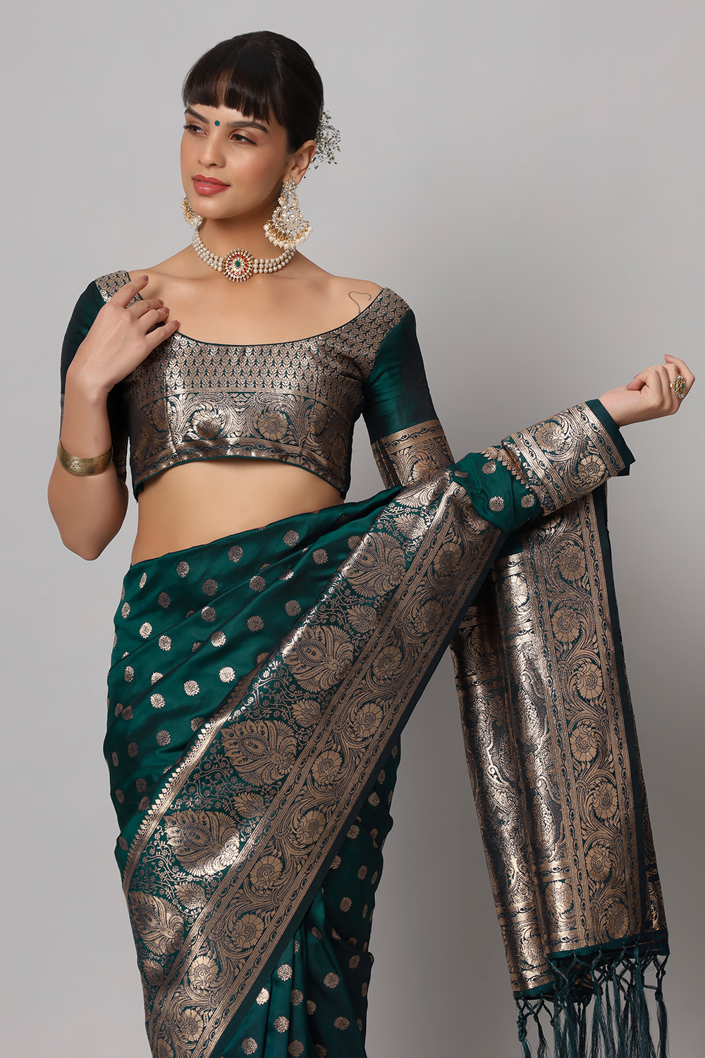 Riya Teal Banarasi Woven Ready to Wear One Minute Saree