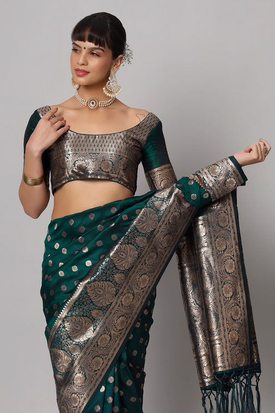 Riya Teal Banarasi Woven Ready to Wear One Minute Saree