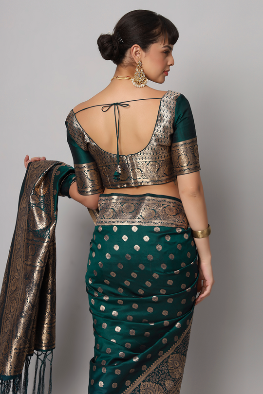 Riya Teal Banarasi Woven Ready to Wear One Minute Saree