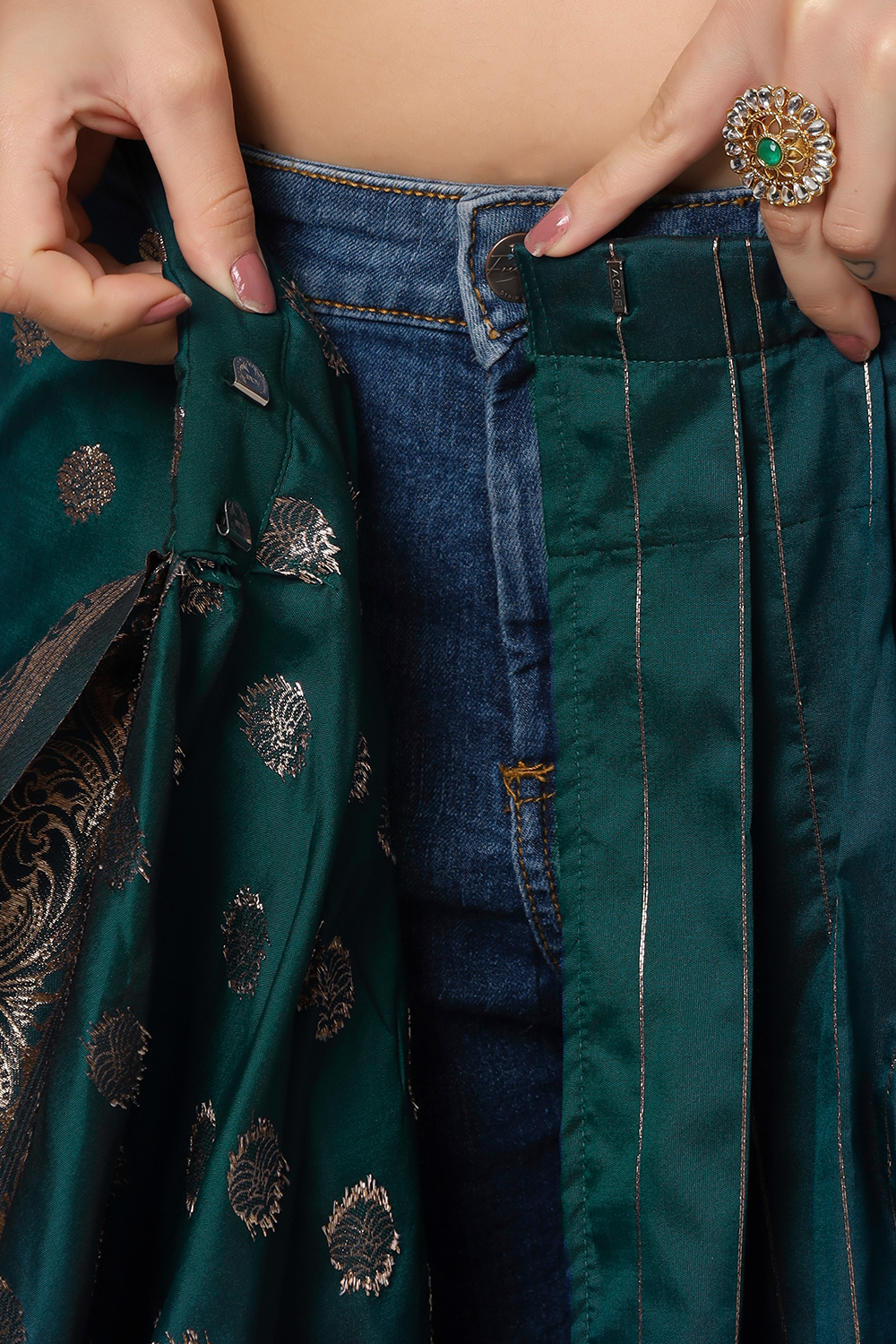 Riya Teal Banarasi Woven Ready to Wear One Minute Saree