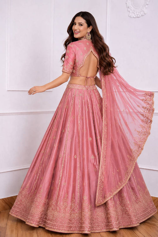 Trina Pink Sequin Embroidered Art Silk Lehenga Saree