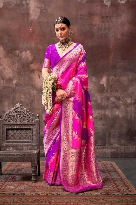 Kaia Dark Pink Silk Woven Ready to Wear One Minute Saree