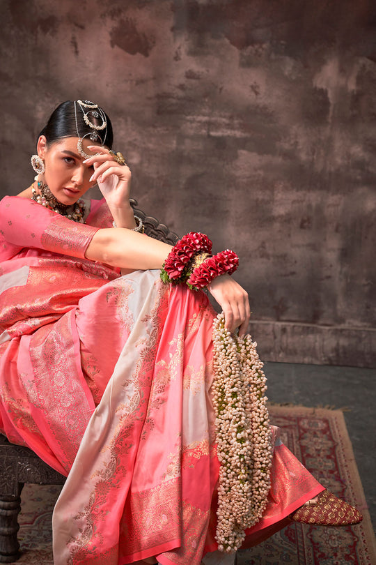 Kaia Peach Silk Woven Ready to Wear One Minute Saree