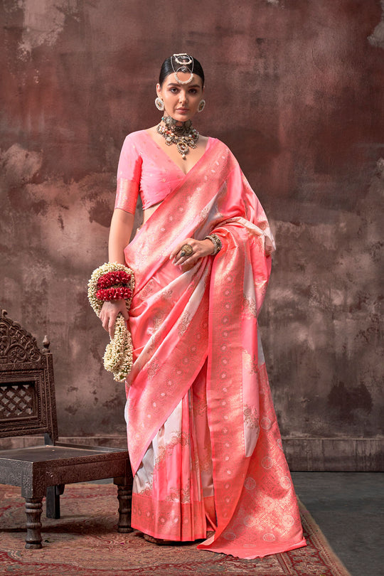 Kaia Peach Silk Woven Ready to Wear One Minute Saree
