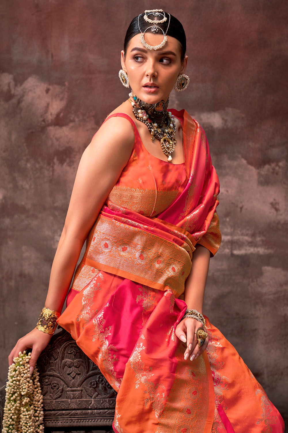 Kaia Red Silk Woven Ready to Wear One Minute Saree