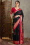 Sheila Black Soft Modal Floral Printed & Zari Woven Ready to Wear One Minute Saree