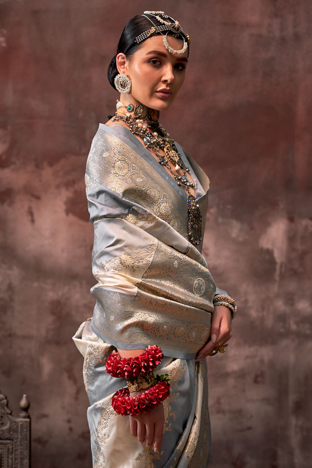 Kaia Grey Silk Woven Ready to Wear One Minute Saree