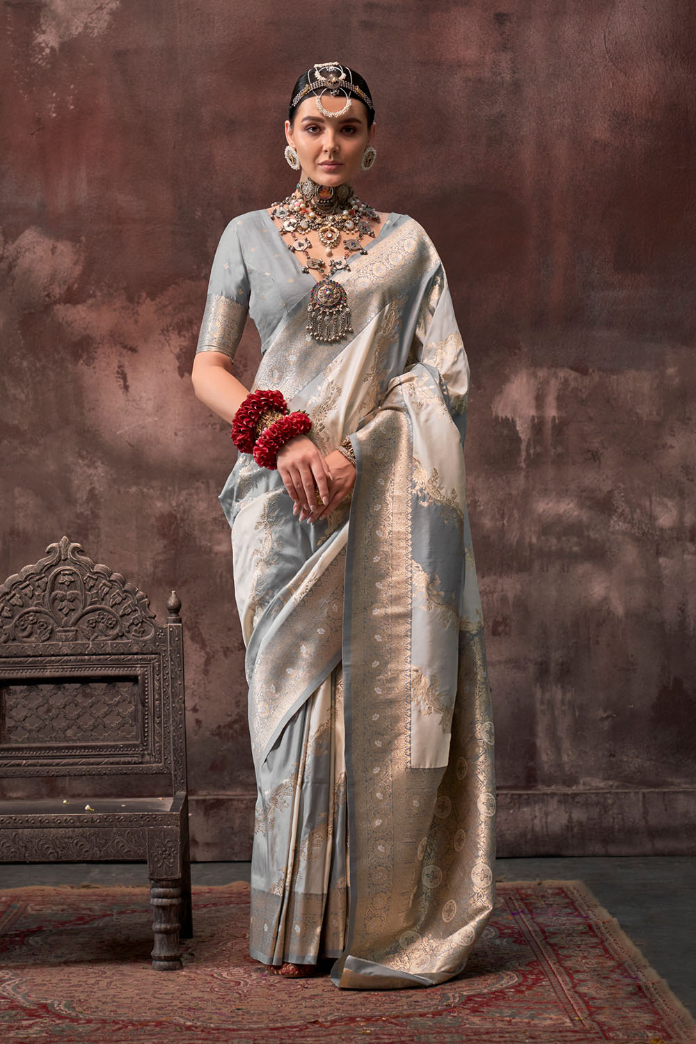 Kaia Grey Silk Woven Ready to Wear One Minute Saree