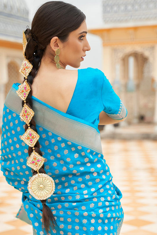 Katia Blue Georgette Handloom Weaving One Minute Saree