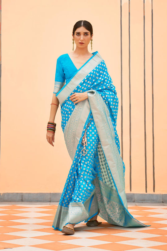 Katia Blue Georgette Handloom Weaving One Minute Saree