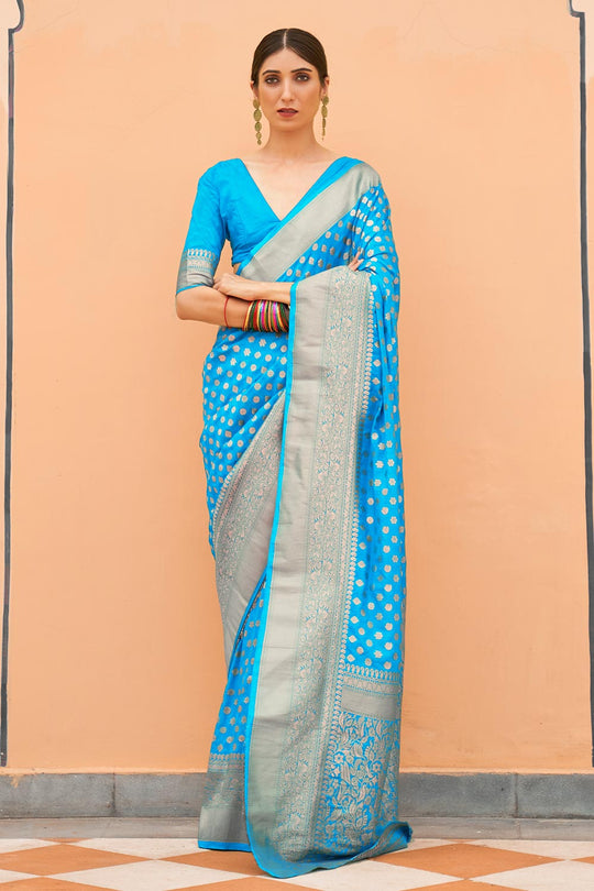 Katia Blue Georgette Handloom Weaving One Minute Saree