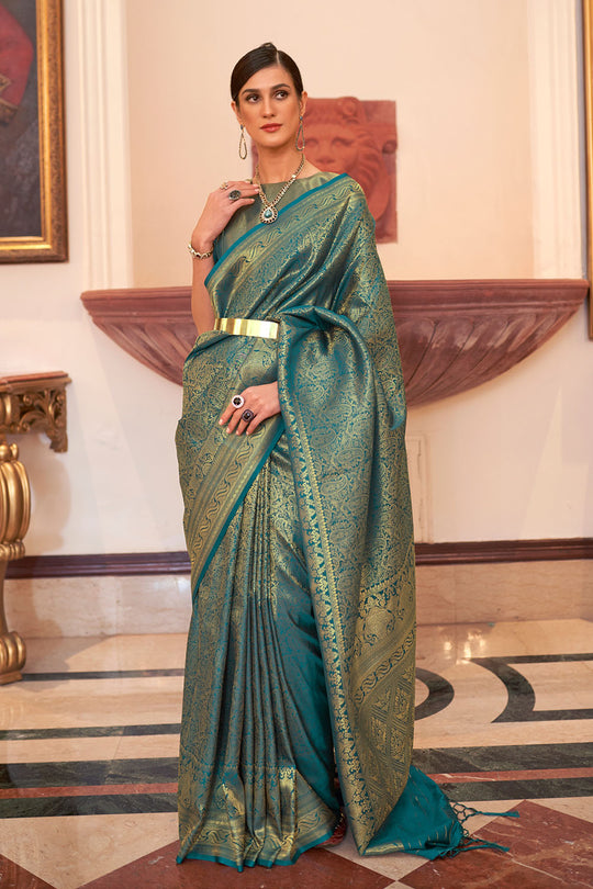 Abbey Green Silk Handloom Weaving One Minute Saree