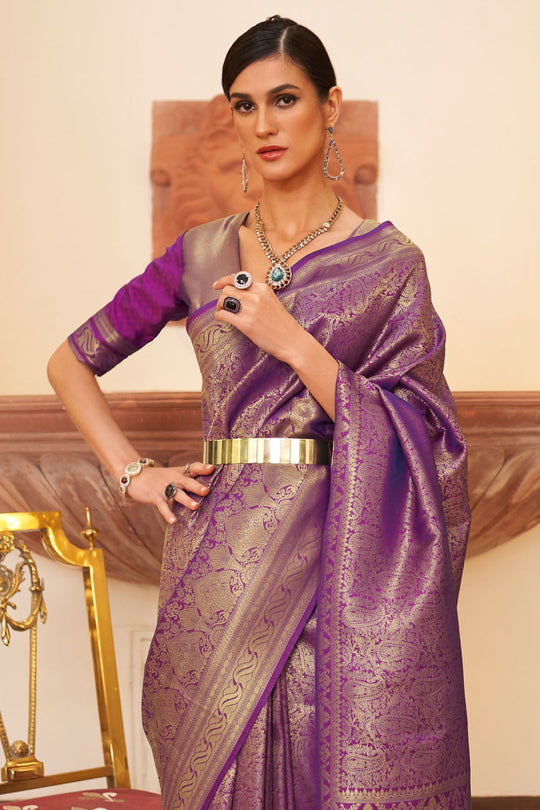 Abbey Purple Silk Handloom Weaving One Minute Saree