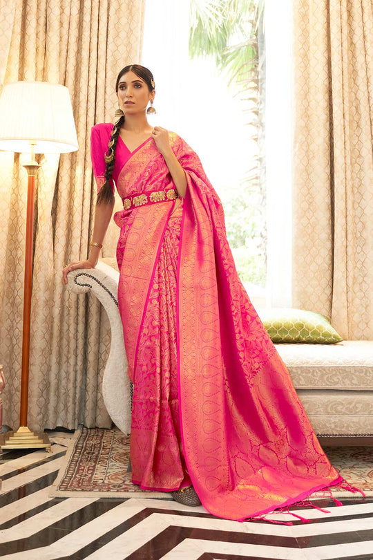Abbey Pink Silk Handloom Weaving One Minute Saree
