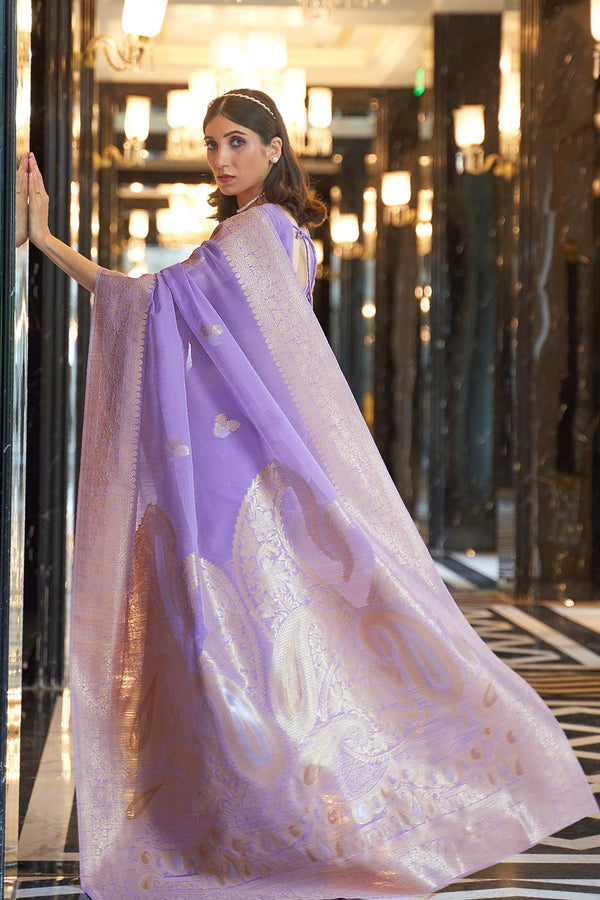 Nyssa Lavender Linen Handloom One Minute Saree