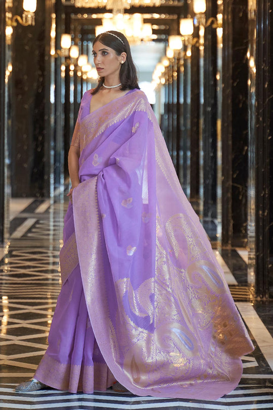 Nyssa Lavender Linen Handloom One Minute Saree