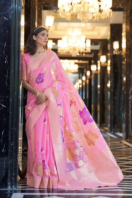Nyssa Pink Linen Handloom One Minute Saree