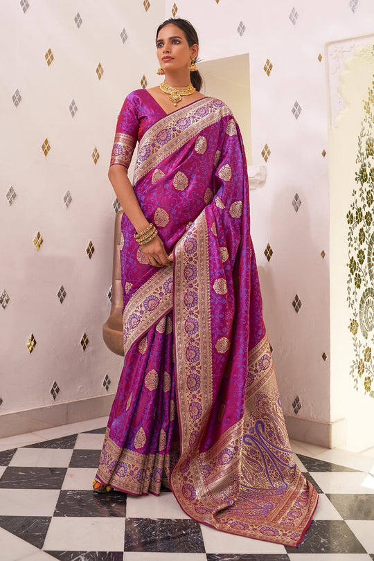 Anishka Purple Satin Handloom Weaving One Minute Saree