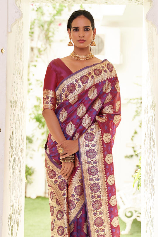 Anishka Purple Satin Handloom Weaving One Minute Saree