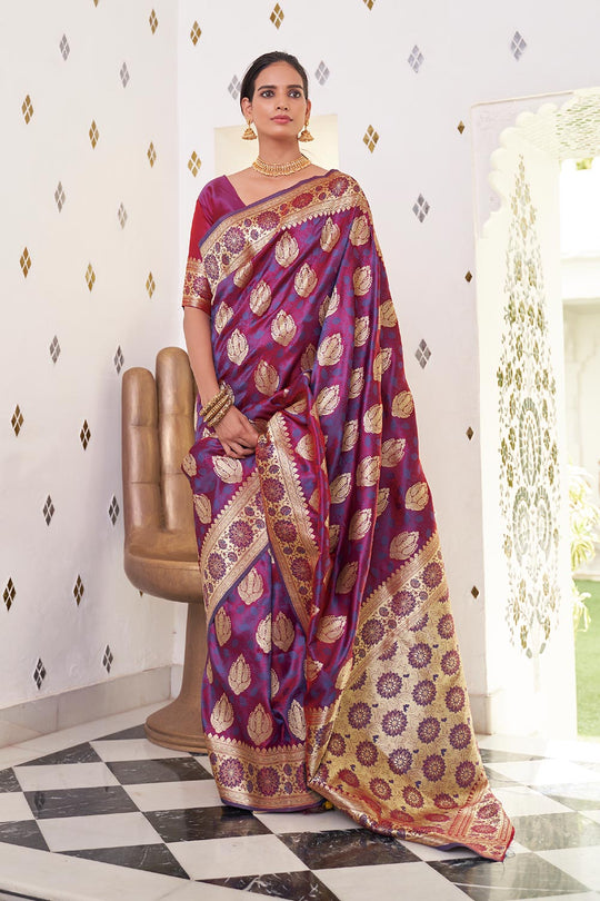 Anishka Purple Satin Handloom Weaving One Minute Saree