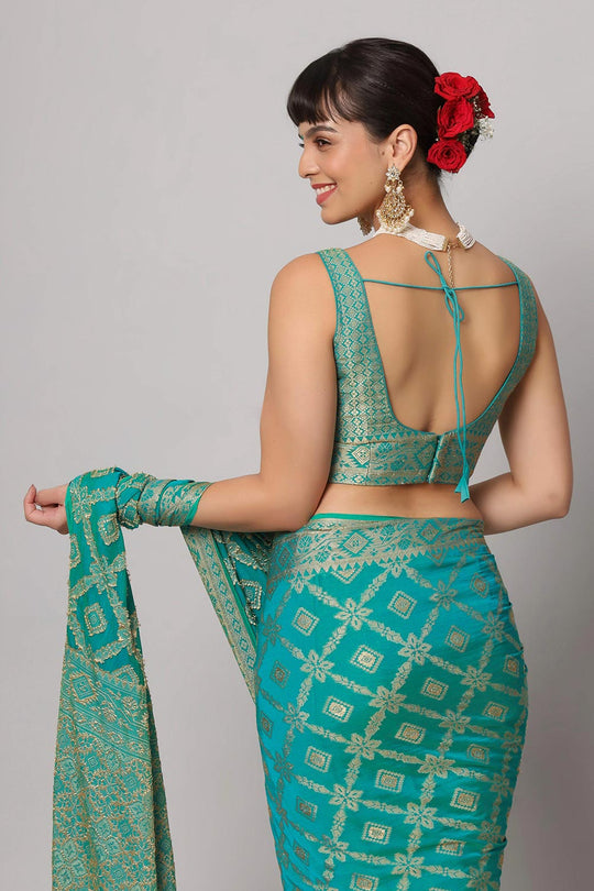 Sana Turquoise Georgette Embroidered Ready to Wear One Minute Saree