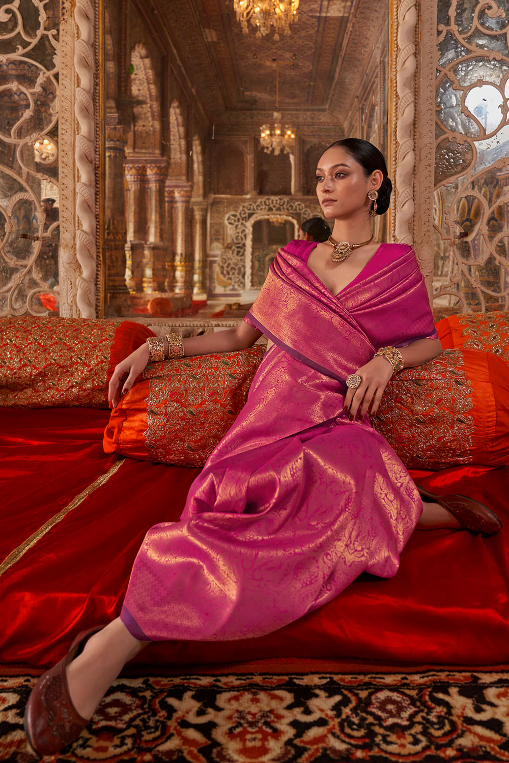 Shana Magenta Silk Woven Ready to Wear One Minute Saree