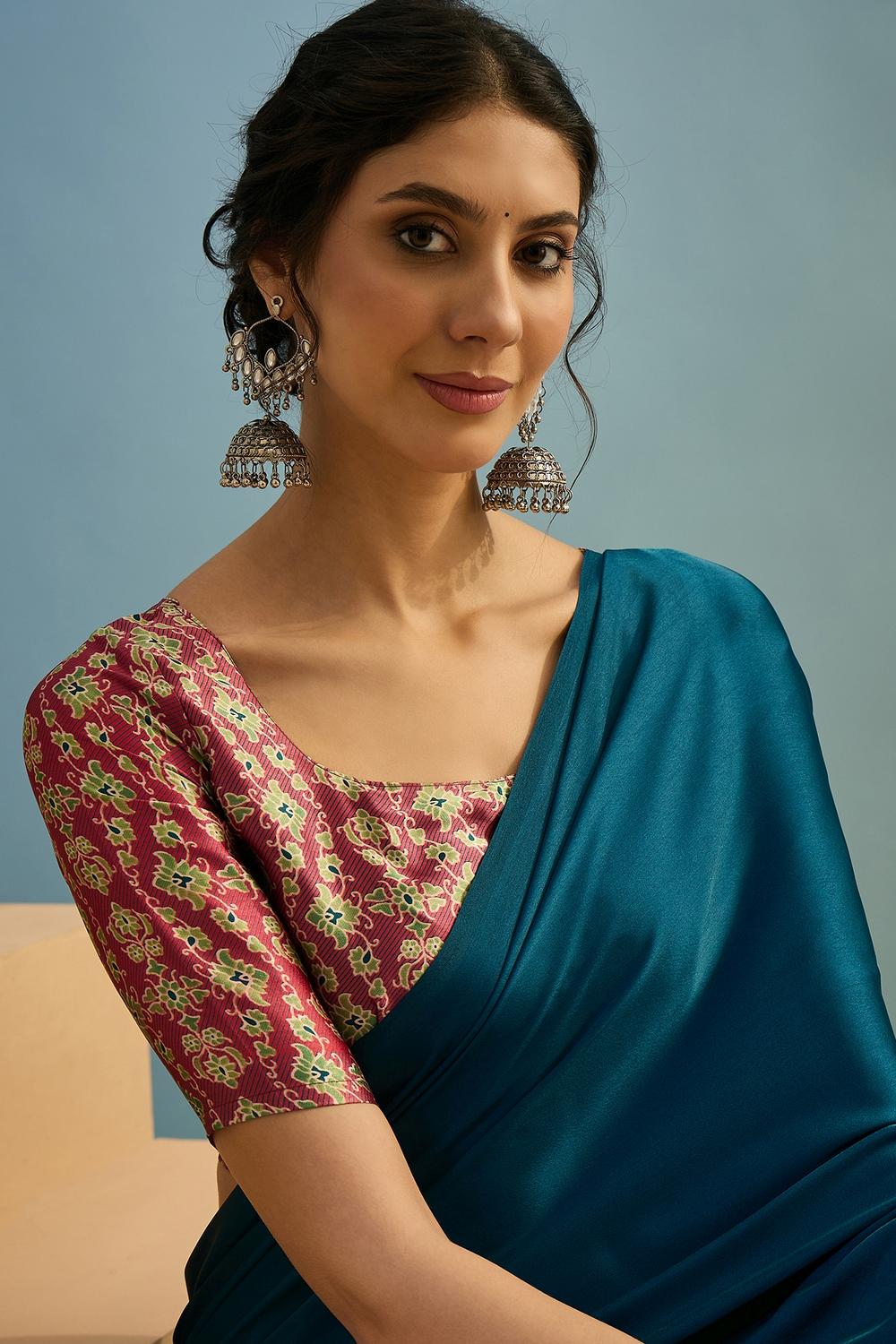 Aqila Blue Modal Ajrakh Printed Ready to Wear One Minute Saree