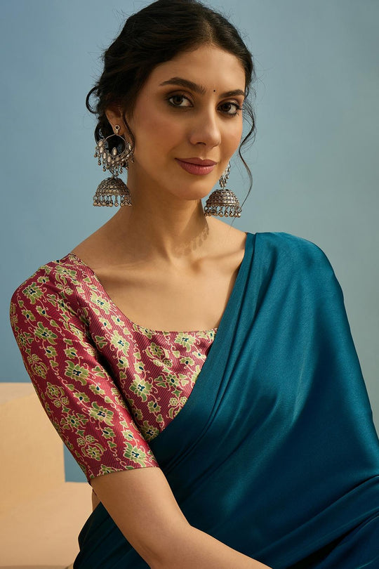 Aqila Blue Modal Ajrakh Printed Ready to Wear One Minute Saree