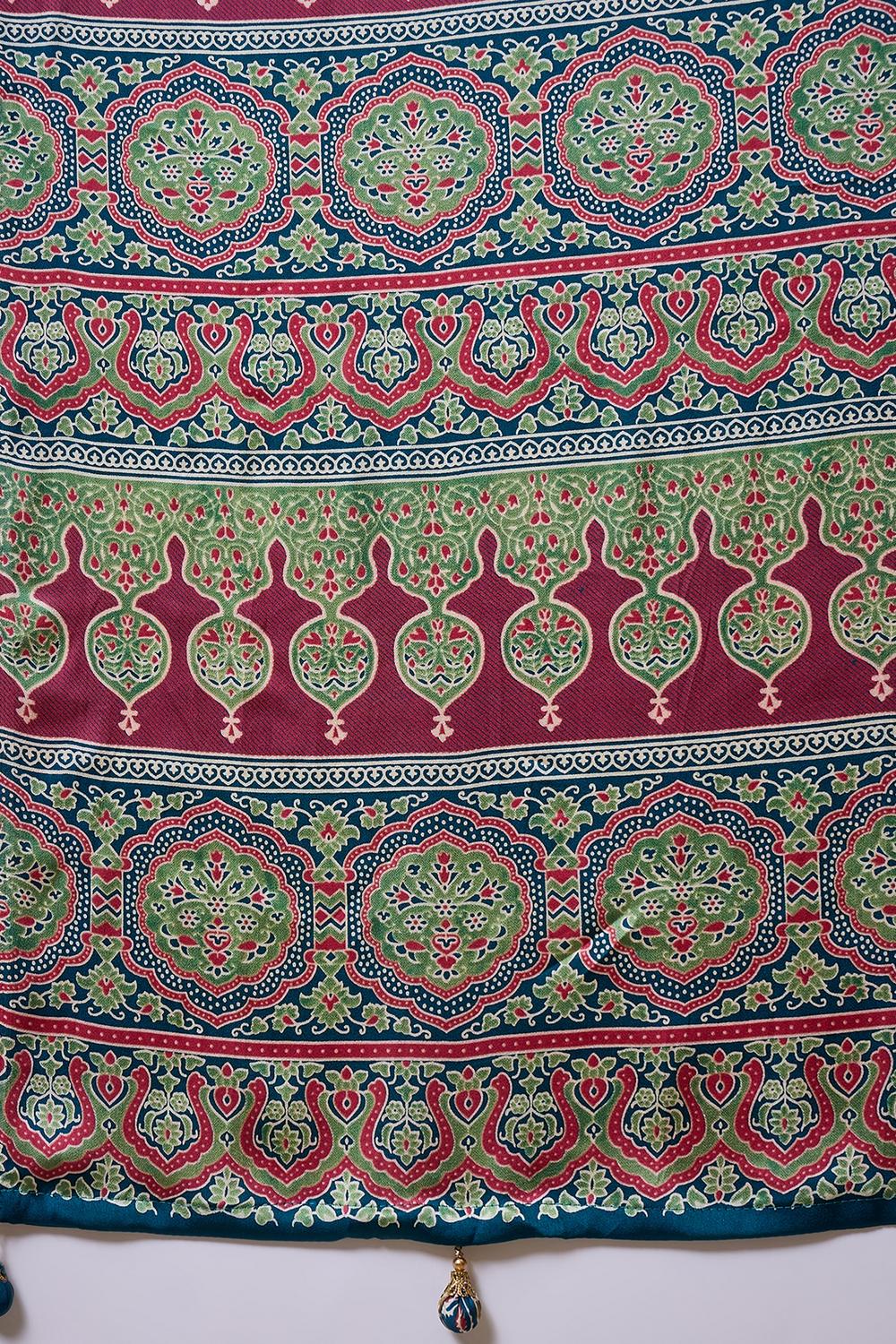Aqila Blue Modal Ajrakh Printed Ready to Wear One Minute Saree
