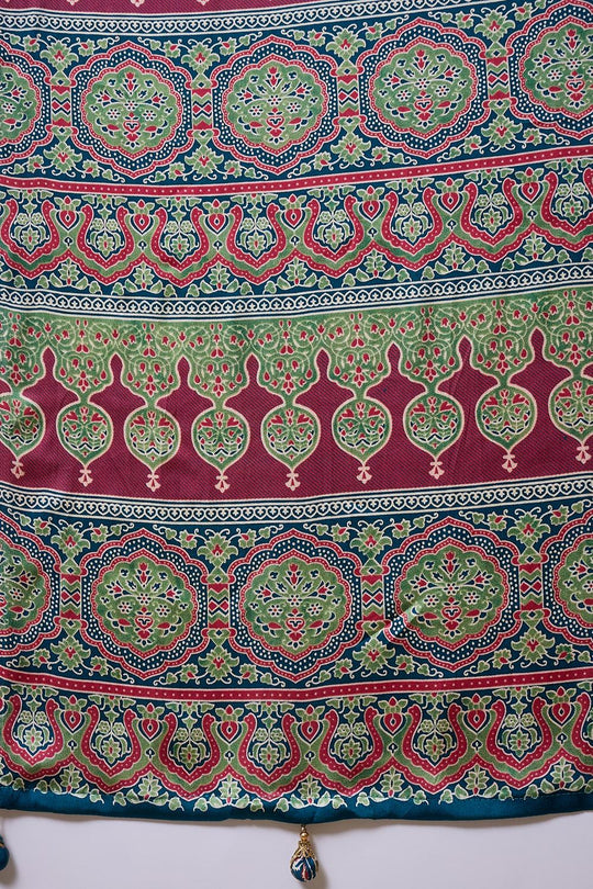 Aqila Blue Modal Ajrakh Printed Ready to Wear One Minute Saree