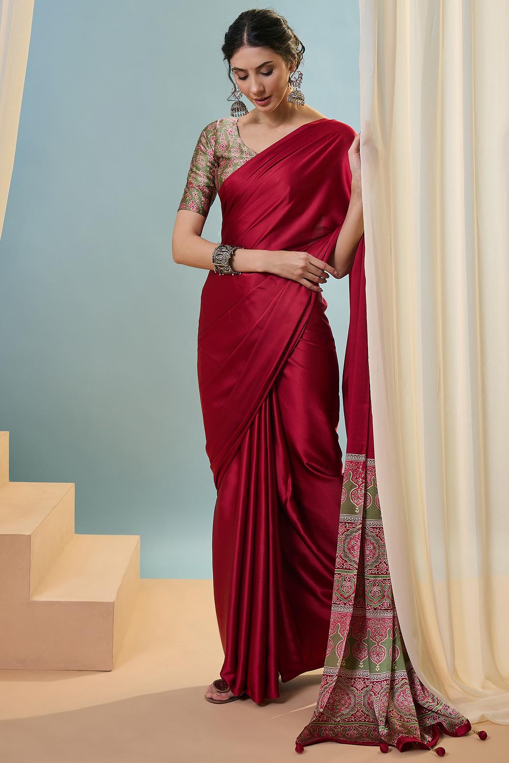 Aqila Red Modal Ajrakh Printed Ready to Wear One Minute Saree
