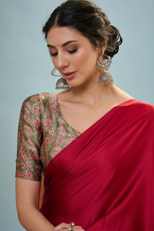 Aqila Red Modal Ajrakh Printed Ready to Wear One Minute Saree