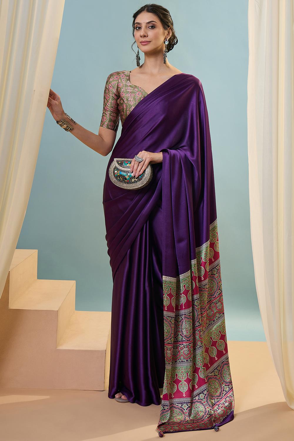 Aqila Purple Modal Ajrakh Printed Ready to Wear One Minute Saree