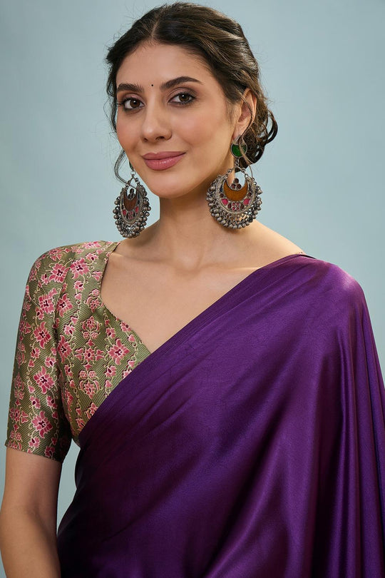 Aqila Purple Modal Ajrakh Printed Ready to Wear One Minute Saree