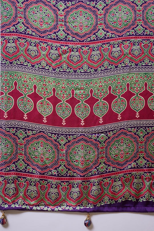Aqila Purple Modal Ajrakh Printed Ready to Wear One Minute Saree