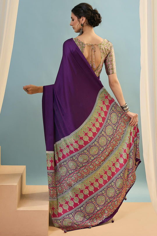 Aqila Purple Modal Ajrakh Printed Ready to Wear One Minute Saree