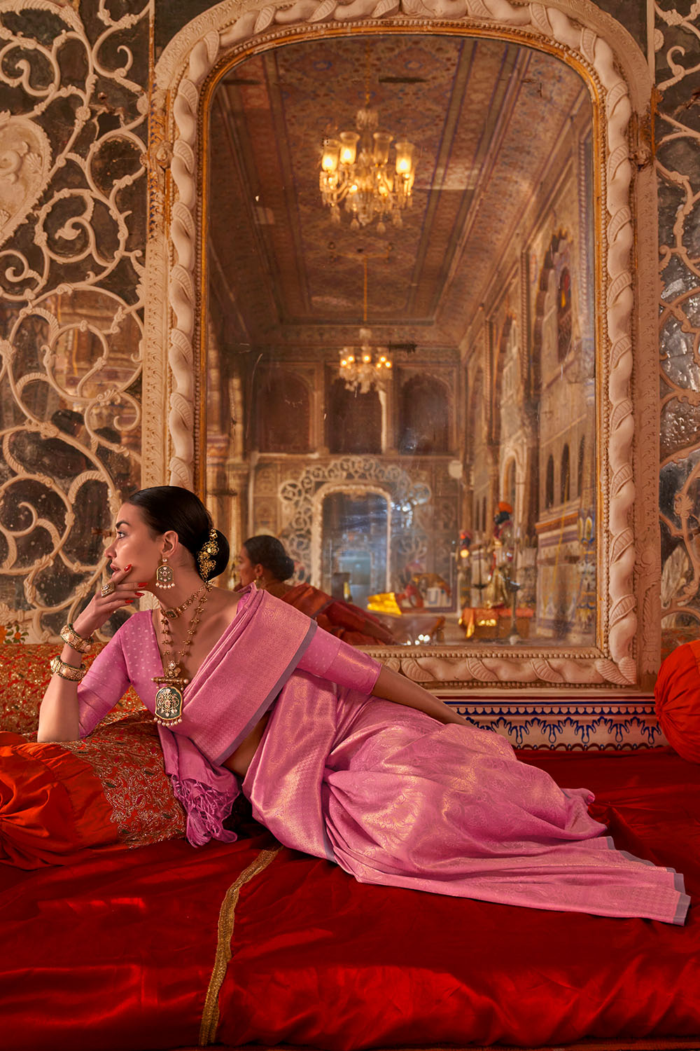 Shana Pink Silk Woven Ready to Wear One Minute Saree