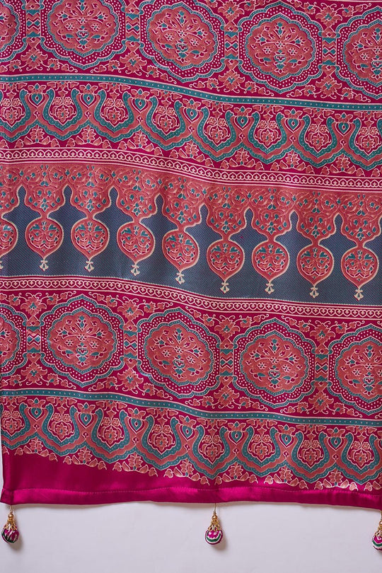 Aqila Pink Modal Ajrakh Printed Ready to Wear One Minute Saree