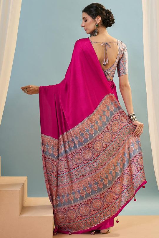 Aqila Pink Modal Ajrakh Printed Ready to Wear One Minute Saree