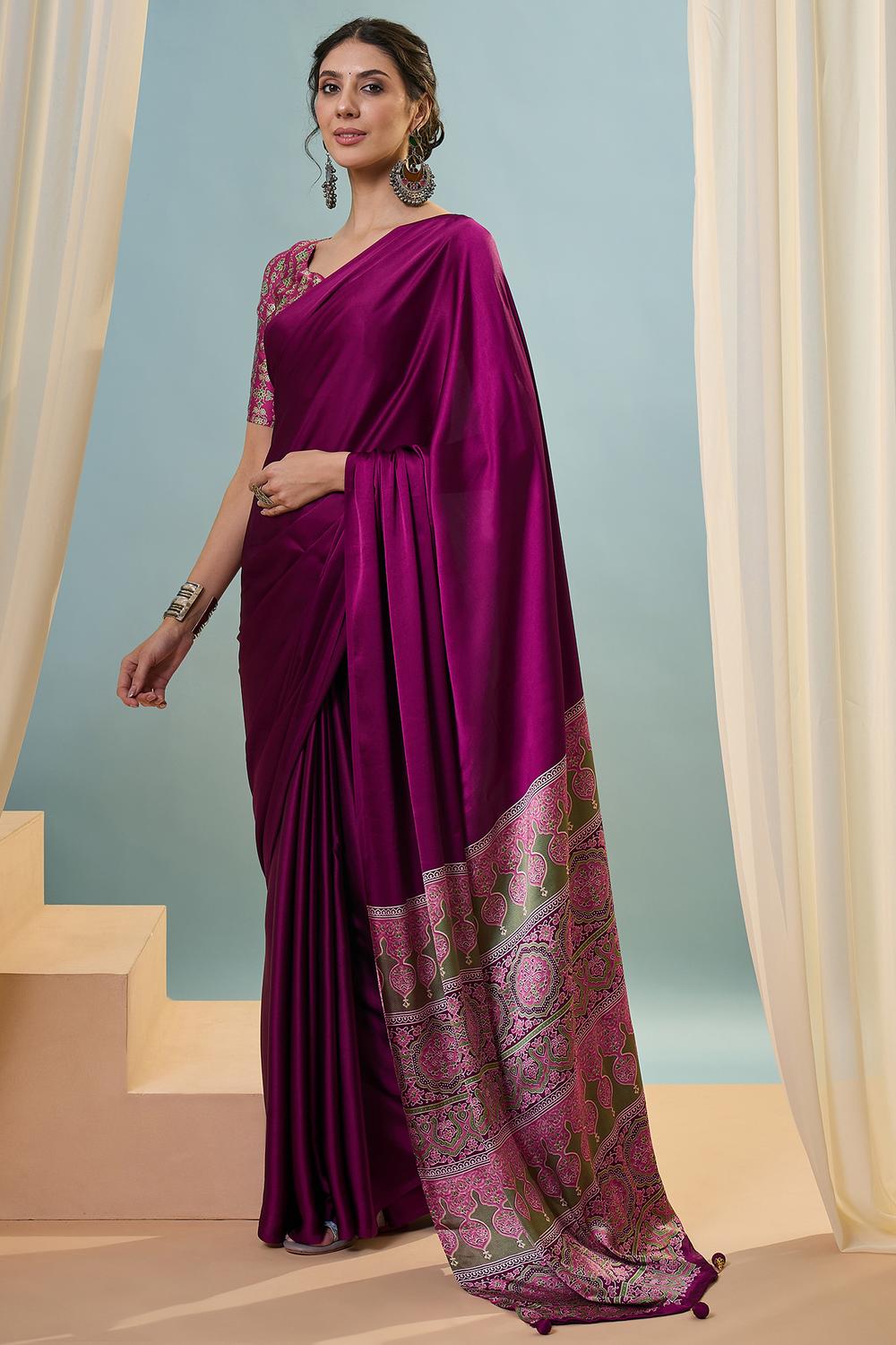 Aqila Wine Modal Ajrakh Printed Ready to Wear One Minute Saree