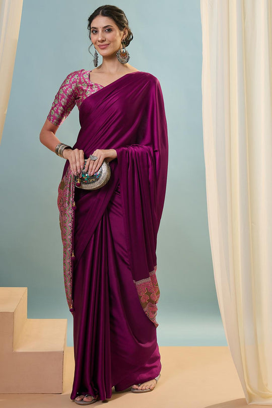 Aqila Wine Modal Ajrakh Printed Ready to Wear One Minute Saree