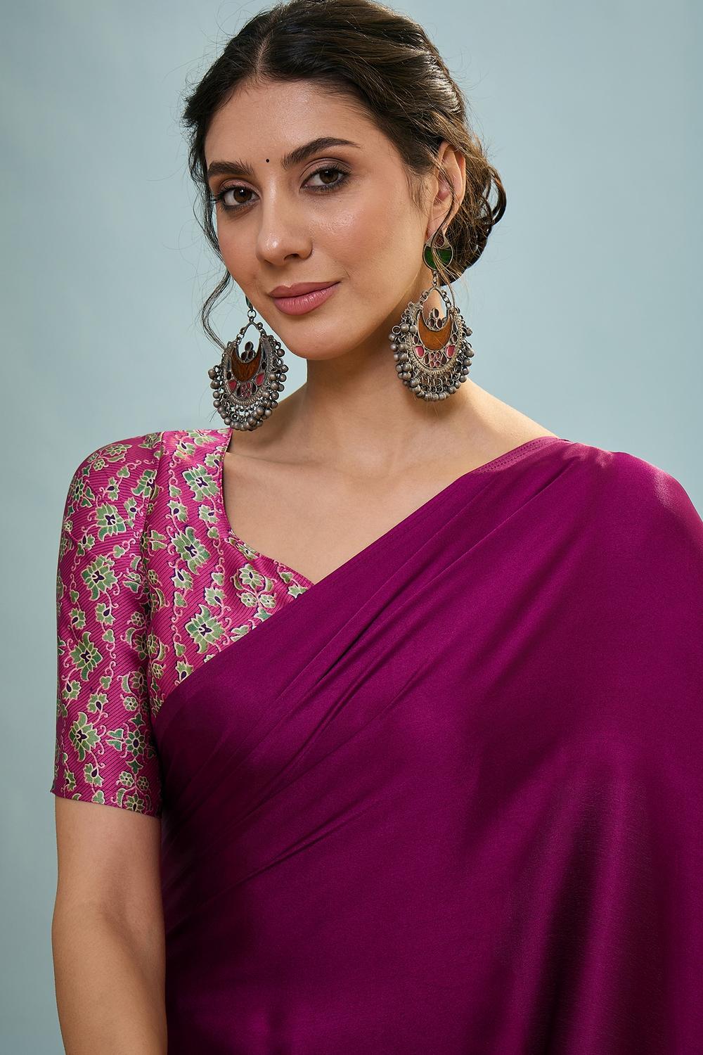 Aqila Wine Modal Ajrakh Printed Ready to Wear One Minute Saree